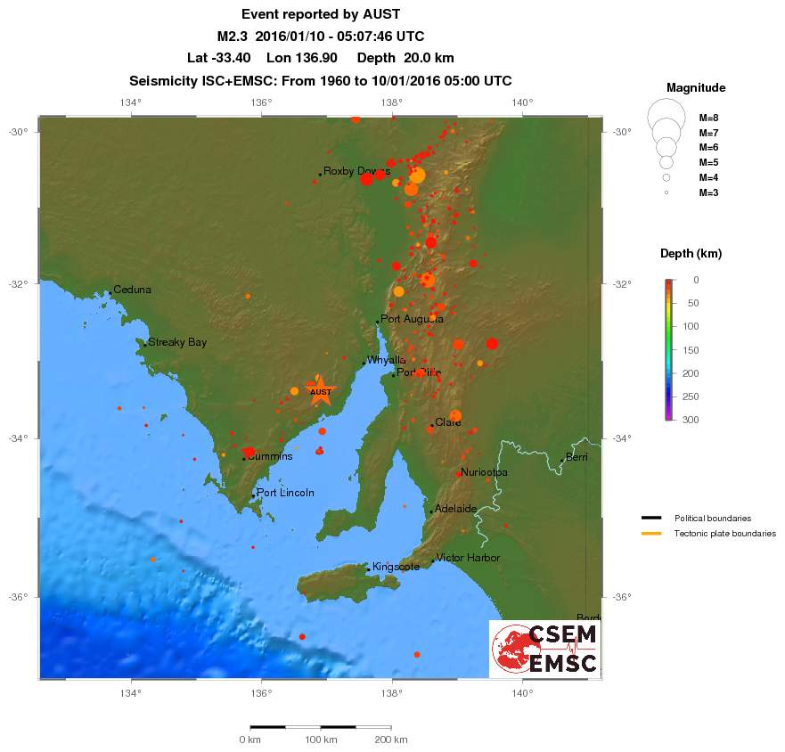 regional depth historical seismicity