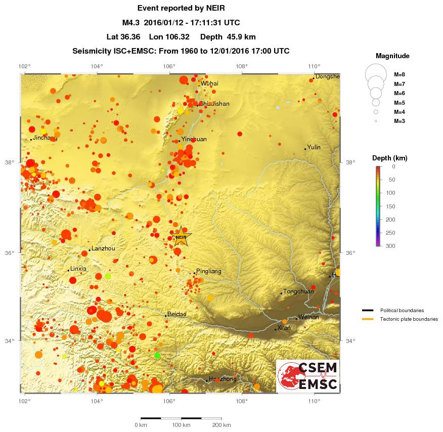 regional depth historical seismicity