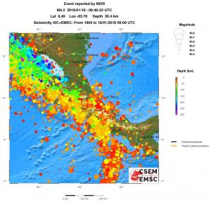 regional depth historical seismicity