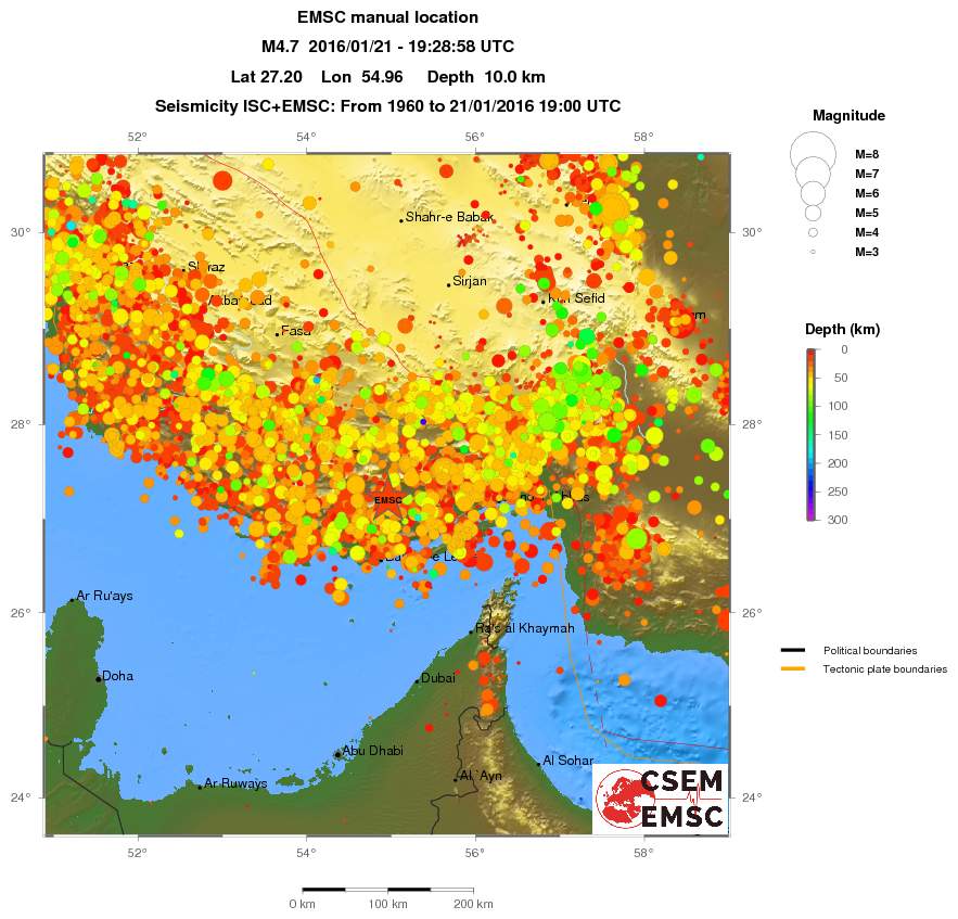 regional depth historical seismicity