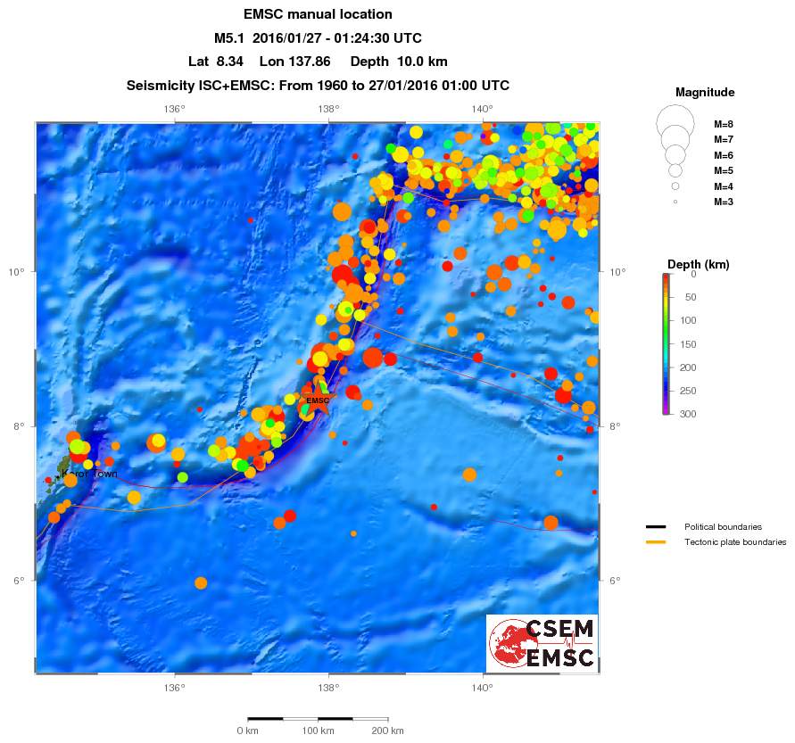 regional depth historical seismicity
