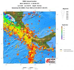 regional depth historical seismicity