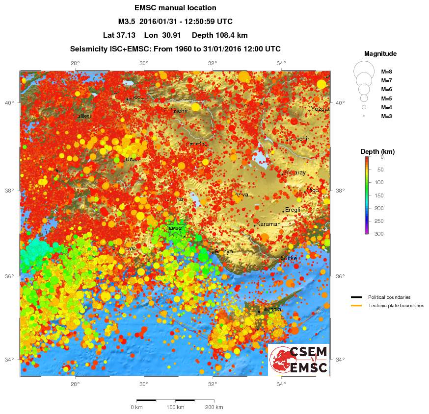 regional depth historical seismicity