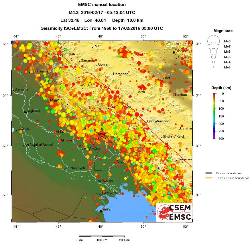 regional depth historical seismicity