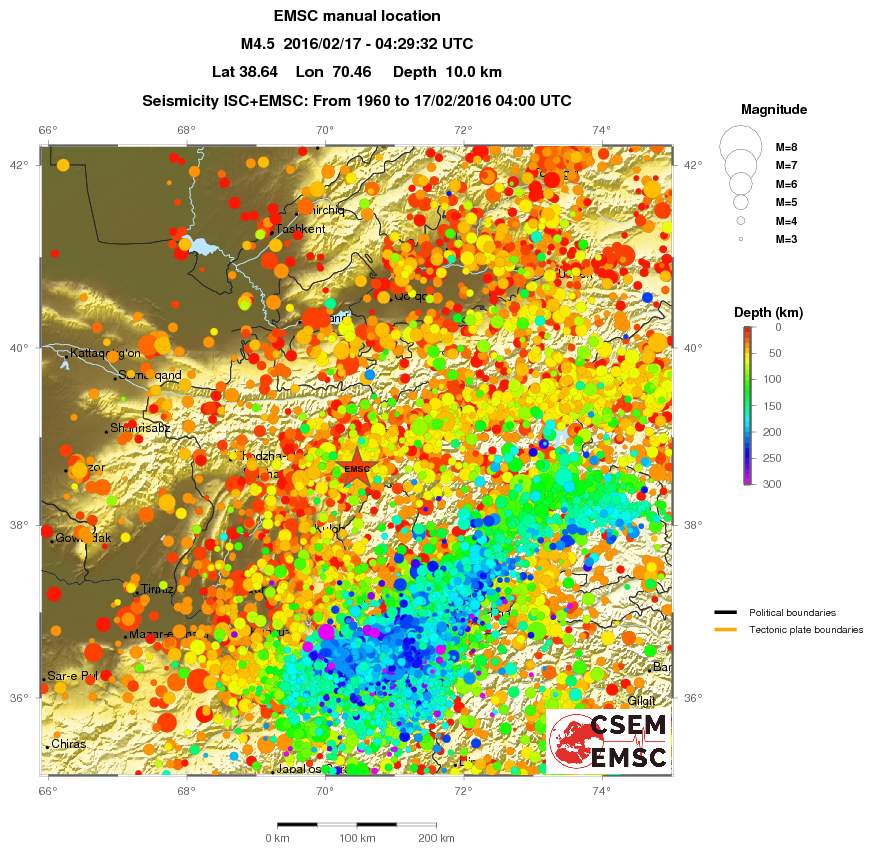 regional depth historical seismicity