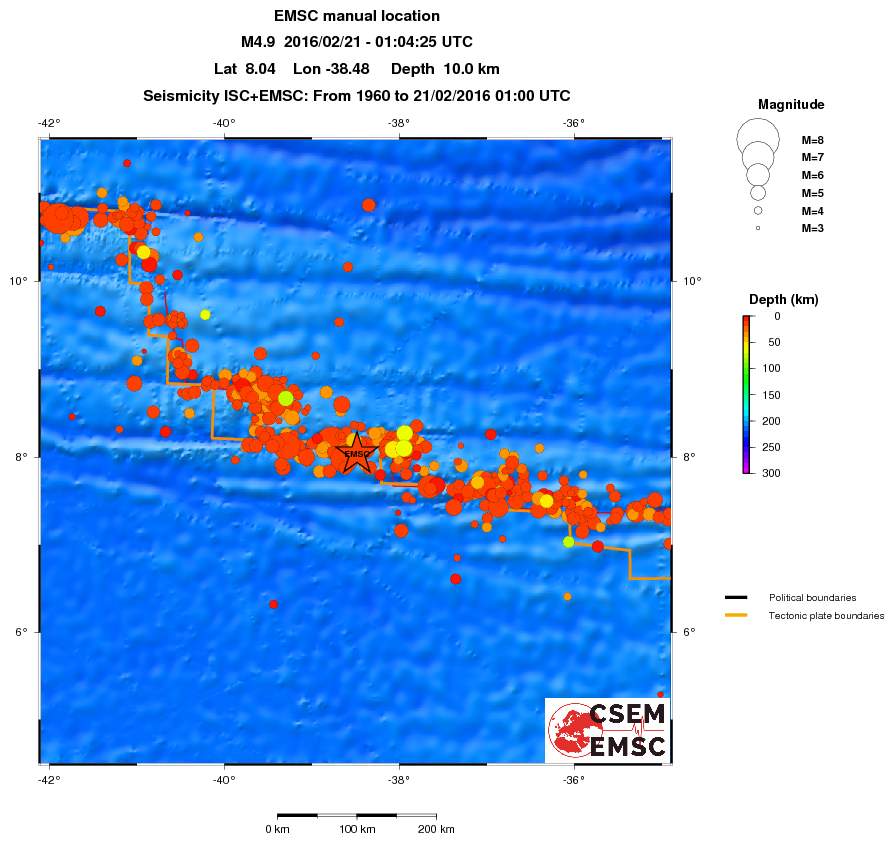 regional depth historical seismicity