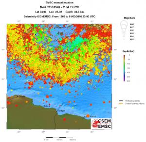 regional depth historical seismicity