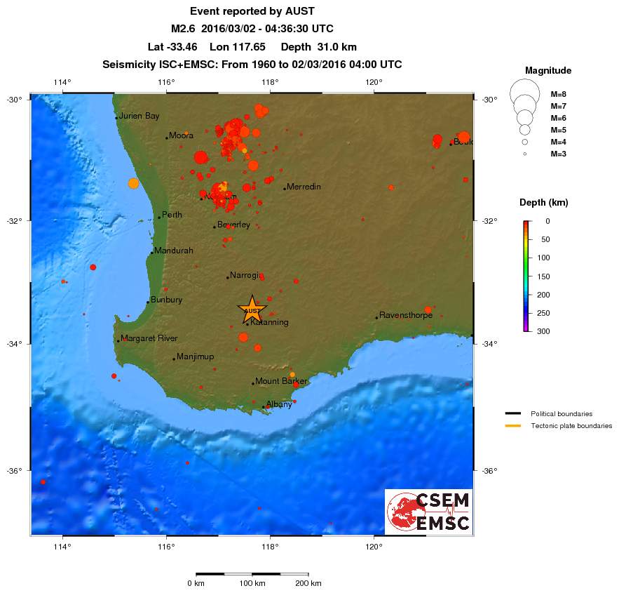 regional depth historical seismicity