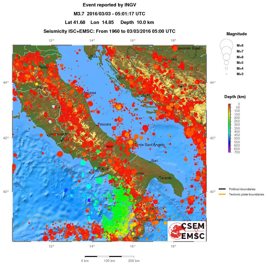 regional depth historical seismicity