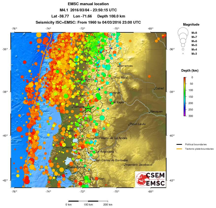 regional depth historical seismicity