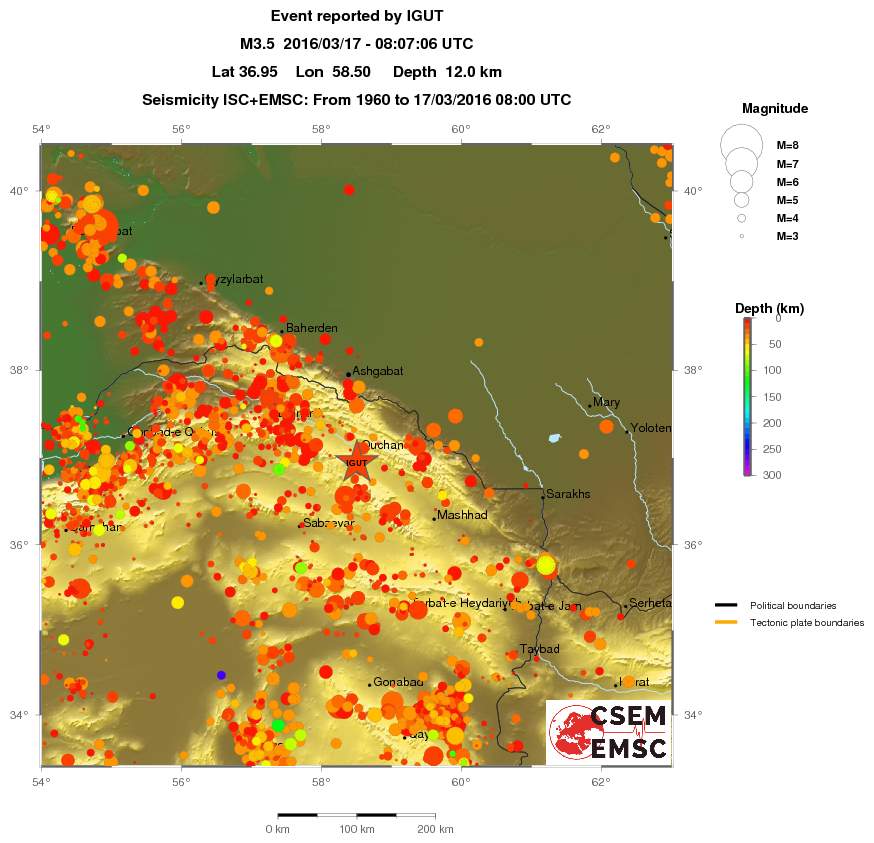 regional depth historical seismicity