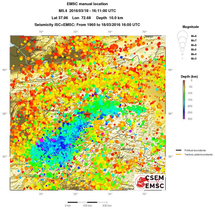 regional depth historical seismicity