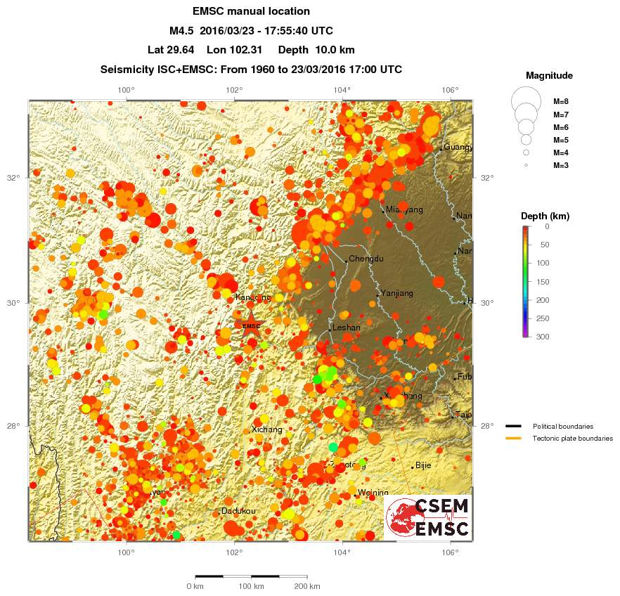 regional depth historical seismicity