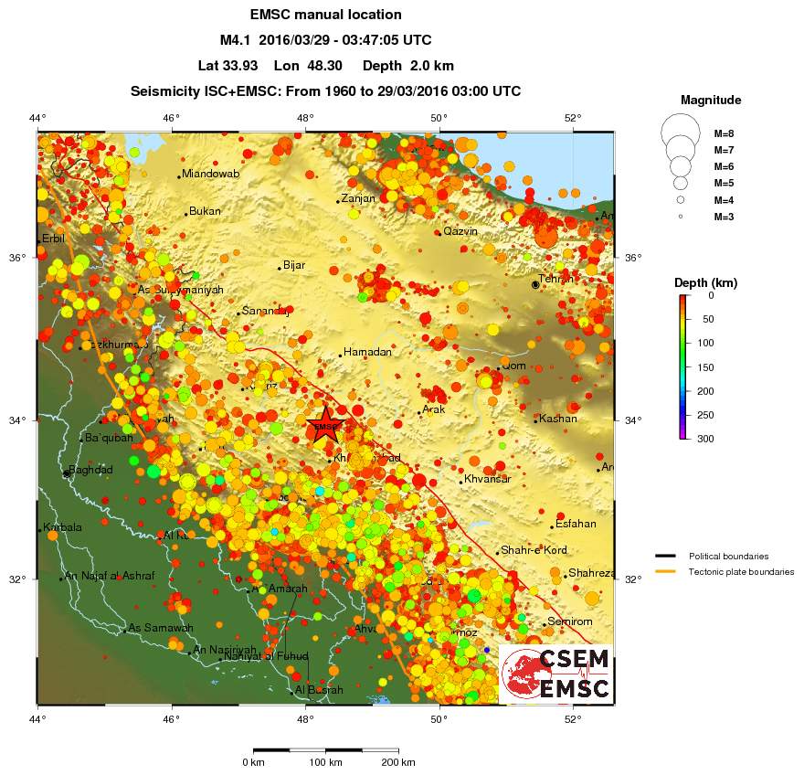 regional depth historical seismicity