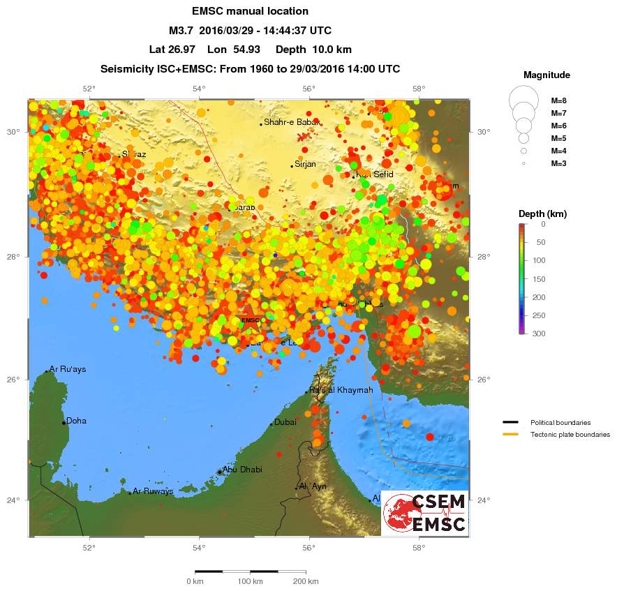 regional depth historical seismicity