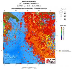 regional depth historical seismicity