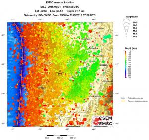 regional depth historical seismicity