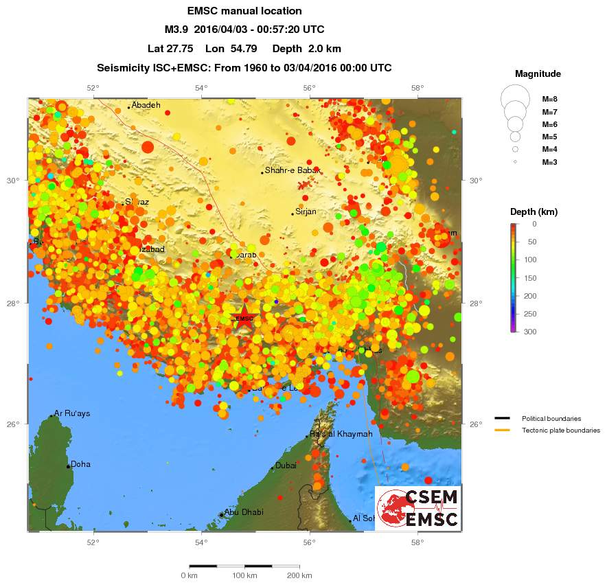 regional depth historical seismicity