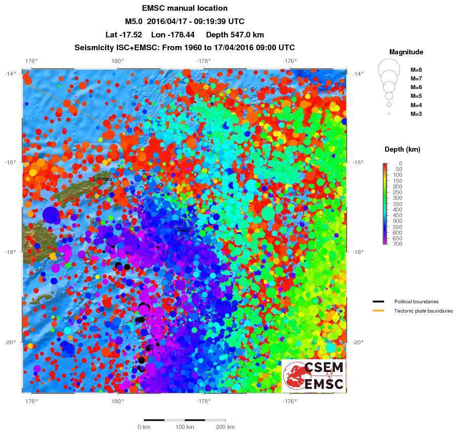 regional depth historical seismicity
