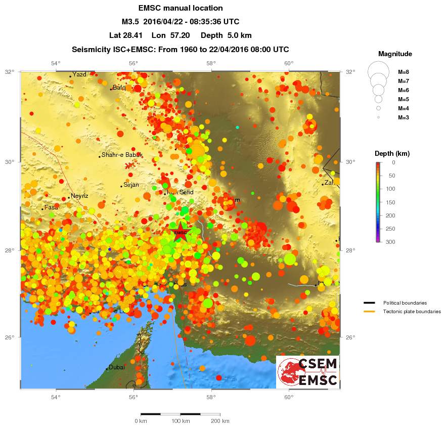 regional depth historical seismicity