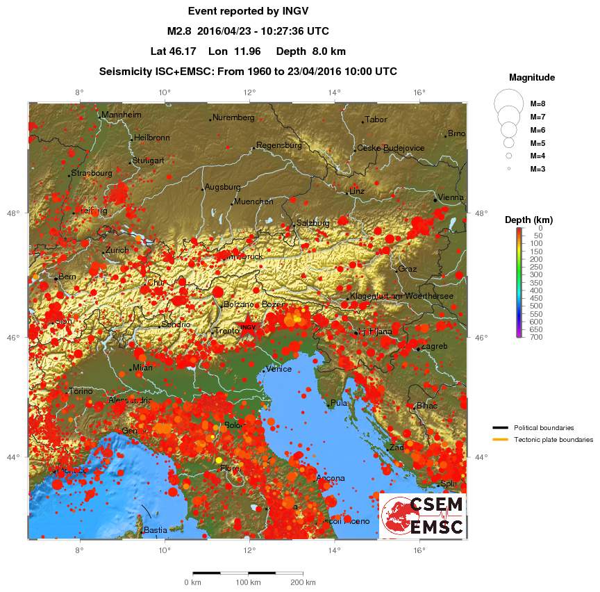 regional depth historical seismicity