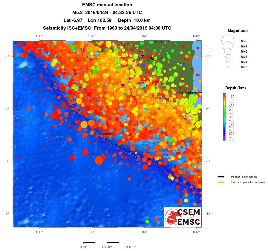 regional depth historical seismicity