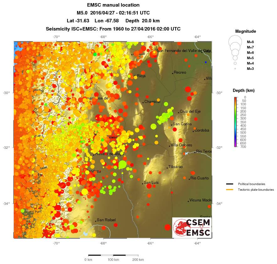regional depth historical seismicity