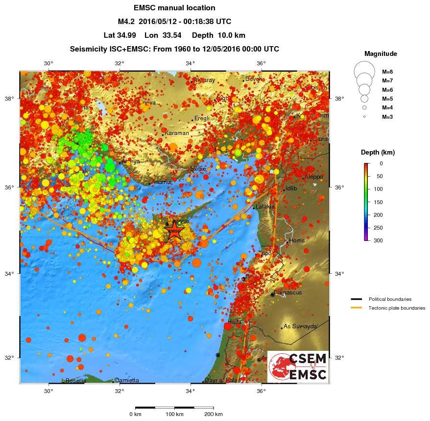 regional depth historical seismicity