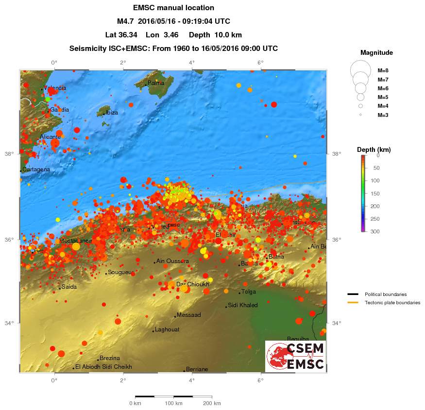 regional depth historical seismicity