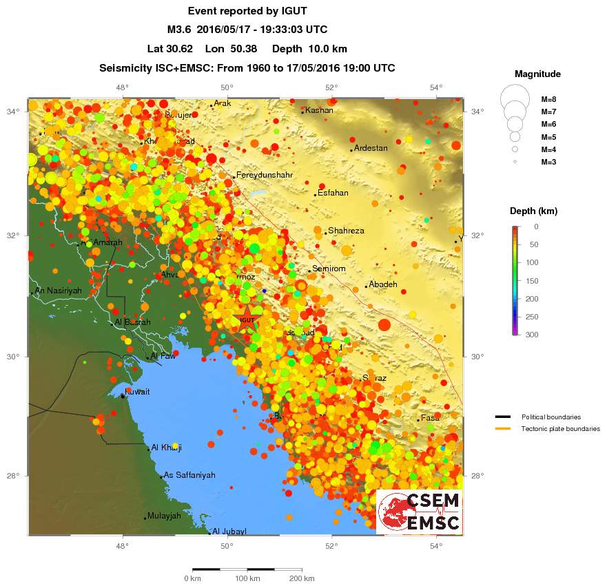 regional depth historical seismicity