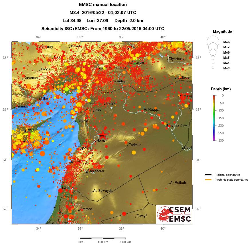 regional depth historical seismicity