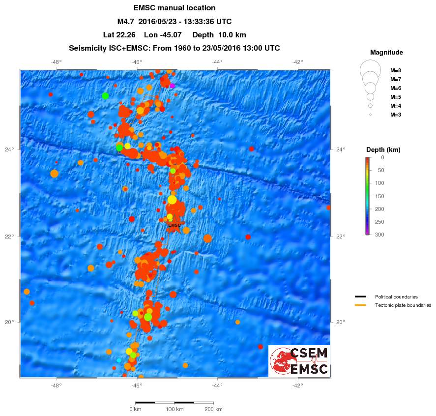 regional depth historical seismicity