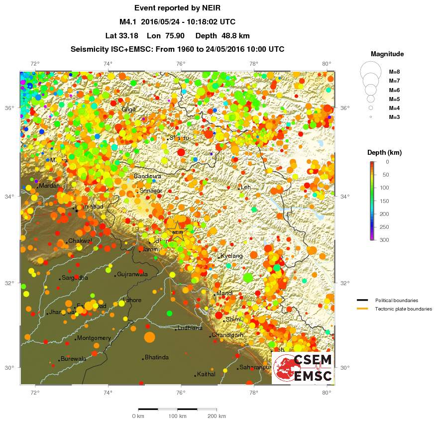regional depth historical seismicity