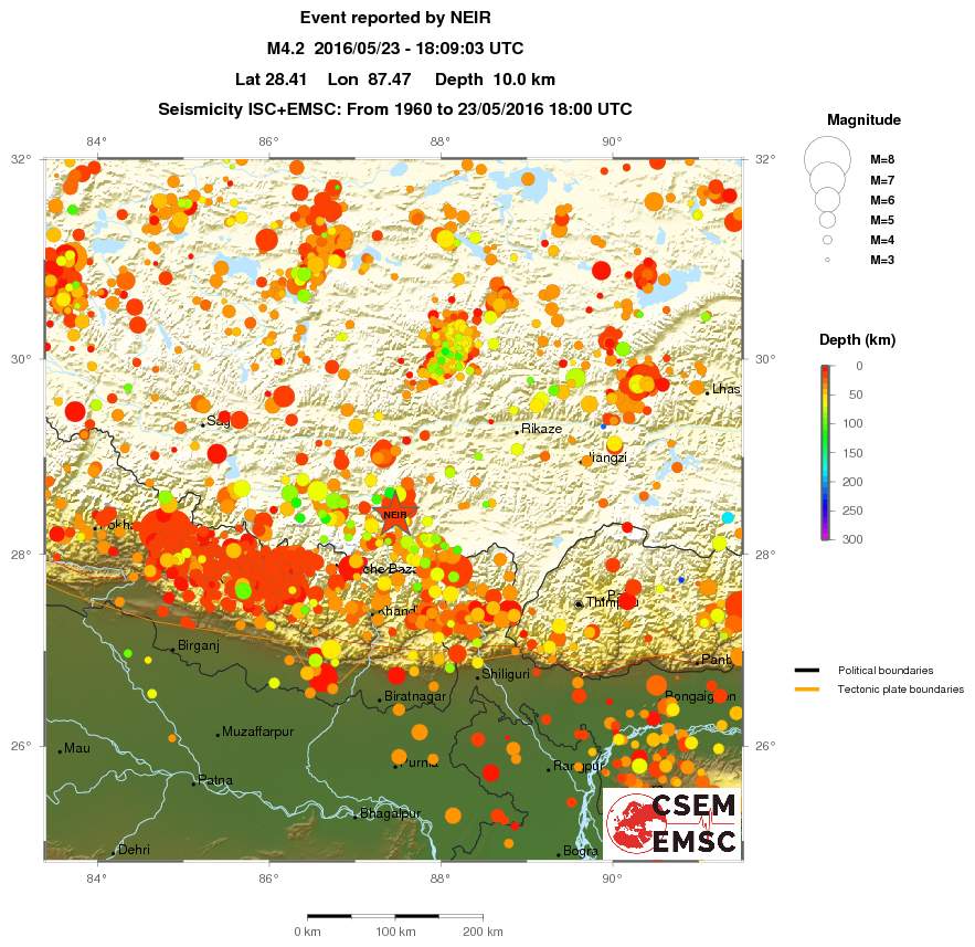 regional depth historical seismicity
