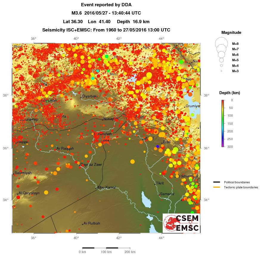regional depth historical seismicity