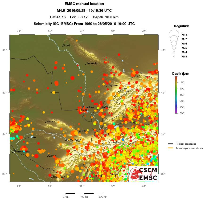 regional depth historical seismicity