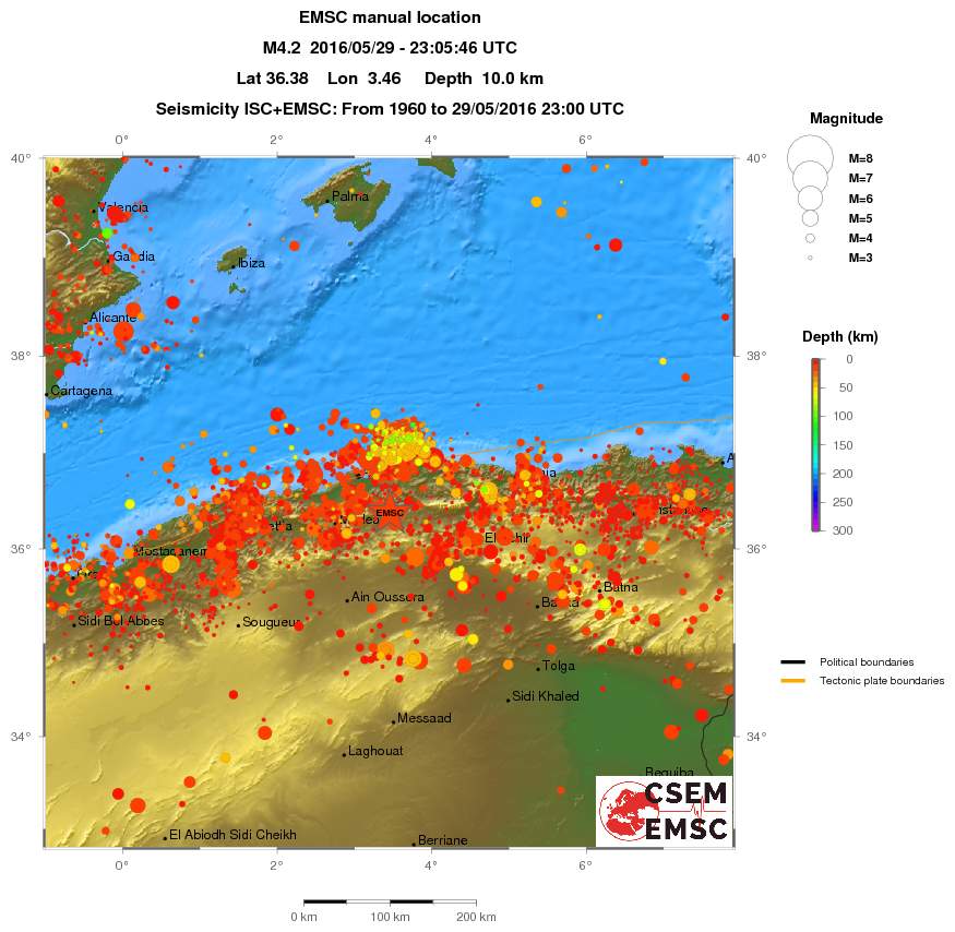 regional depth historical seismicity