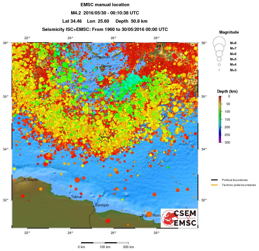 regional depth historical seismicity