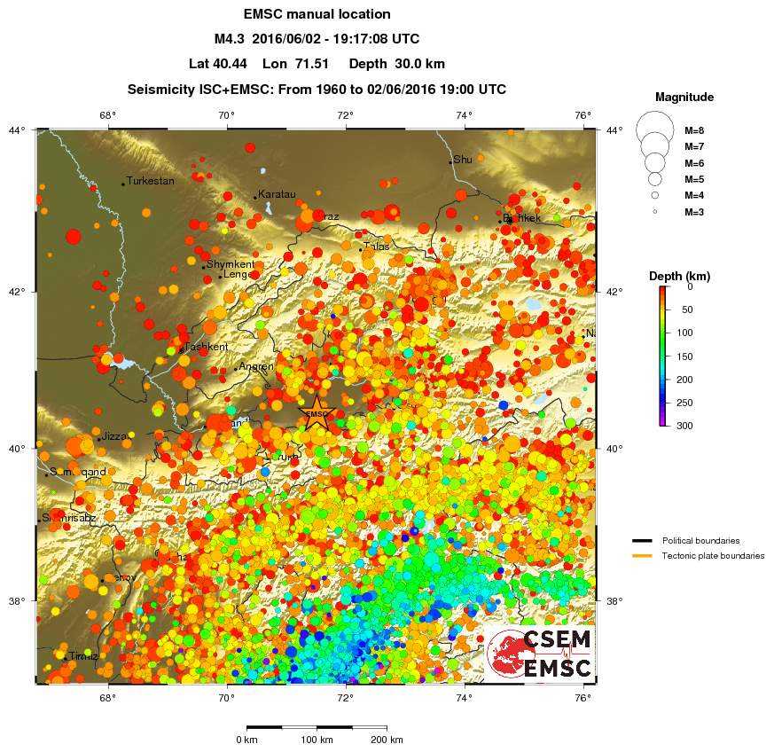 regional depth historical seismicity