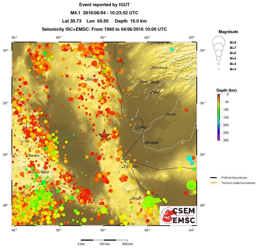 regional depth historical seismicity