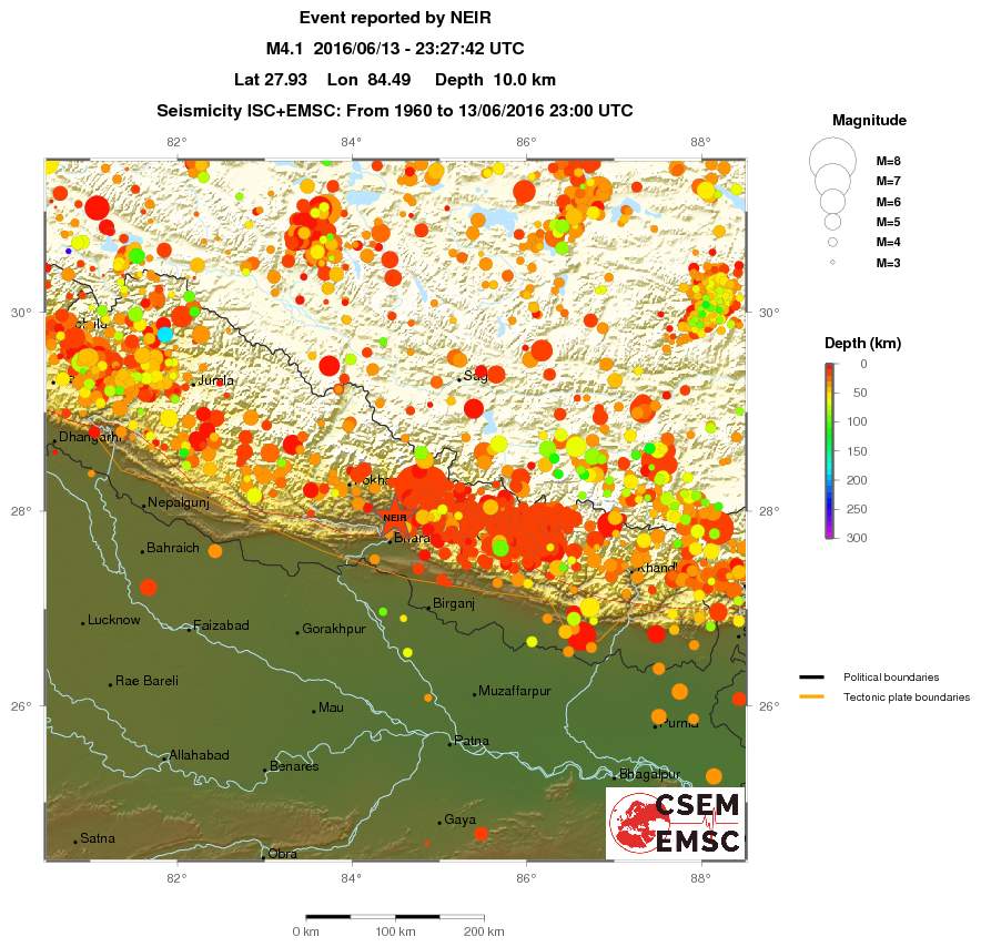 regional depth historical seismicity