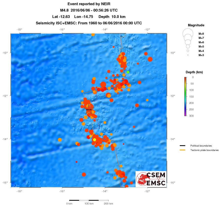 regional depth historical seismicity