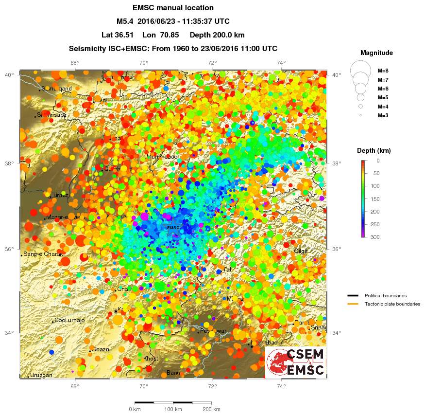 regional depth historical seismicity
