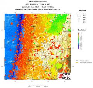 regional depth historical seismicity