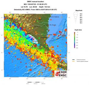 regional depth historical seismicity
