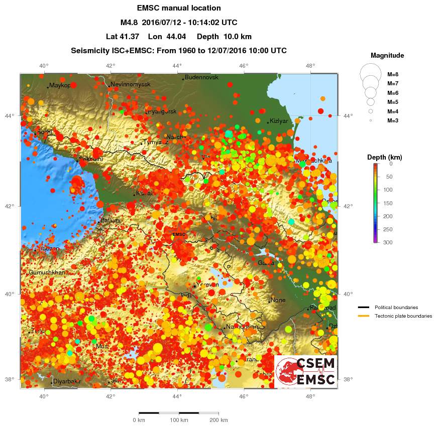 regional depth historical seismicity