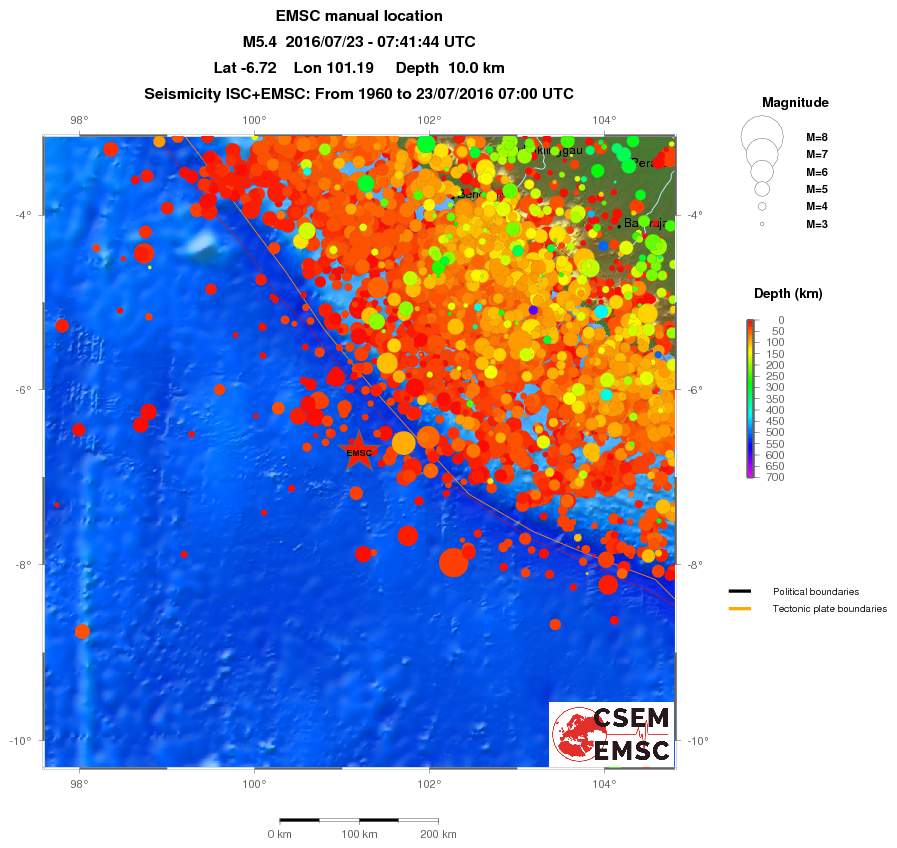 regional depth historical seismicity