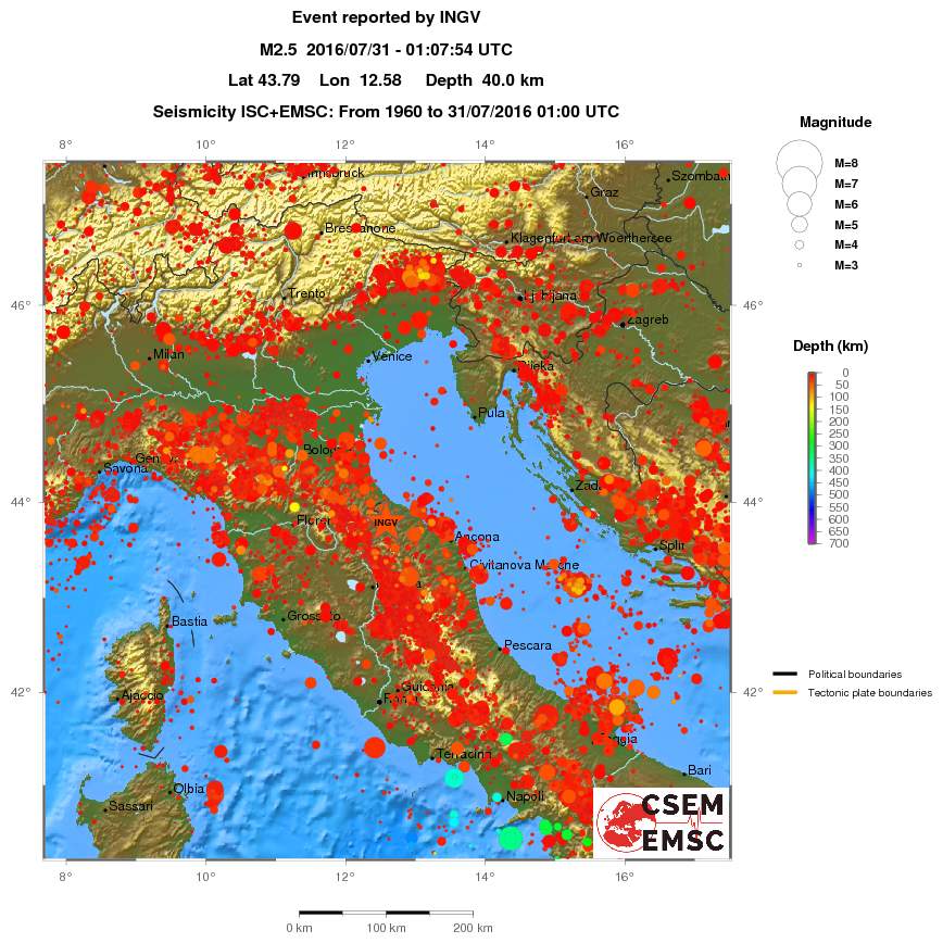 regional depth historical seismicity