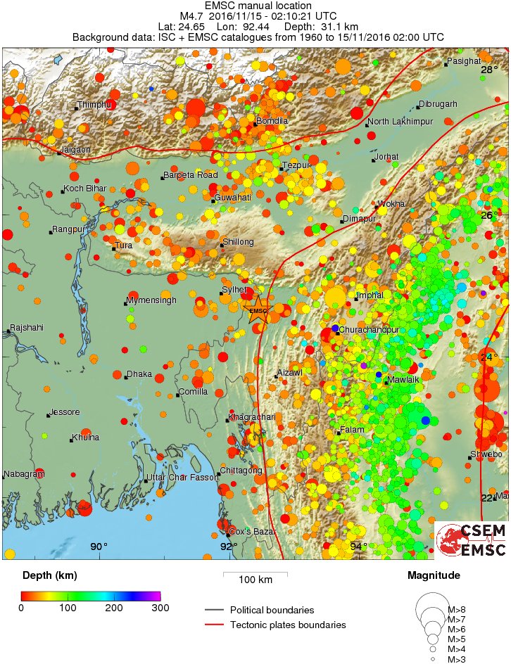 regional depth historical seismicity