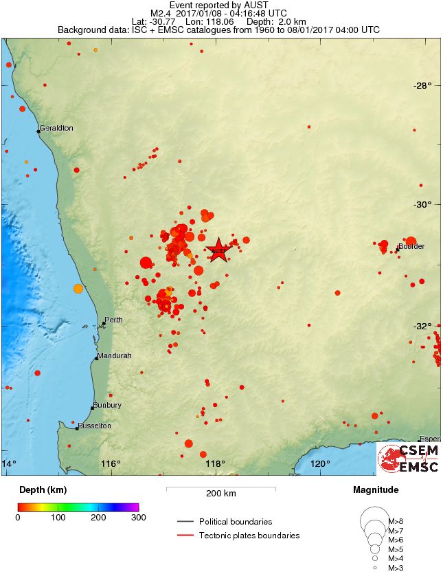regional depth historical seismicity